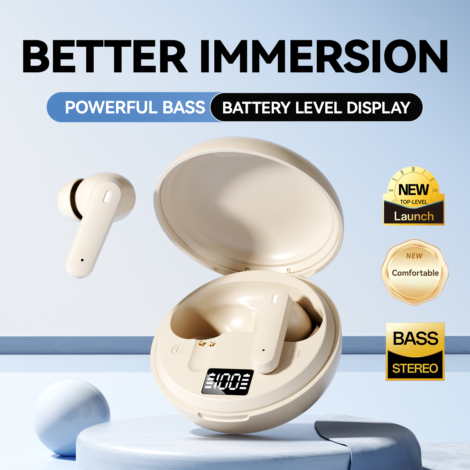 True Wireless Earbuds with LED Battery Display & Bass Boost Model#M164