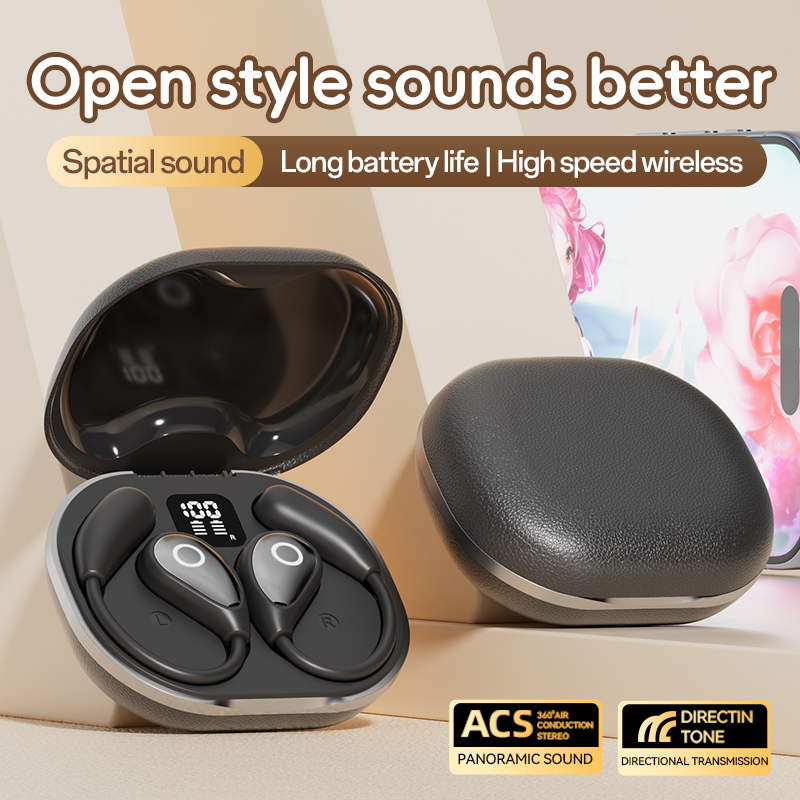 Wireless Open-Ear Bluetooth Earbuds with Leather Charging Case Model#M95