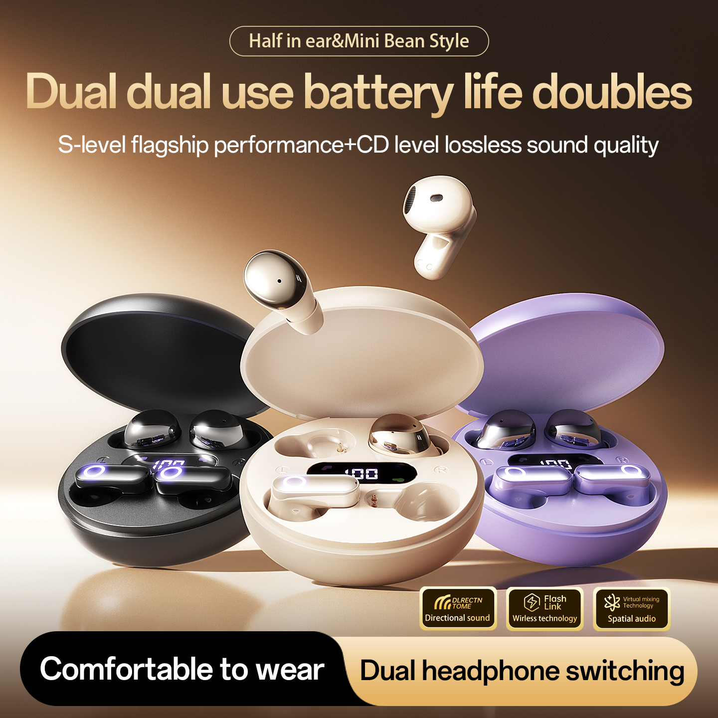 Mini Bean Wireless Earbuds - Dual Use Bluetooth Headphones Model#M166