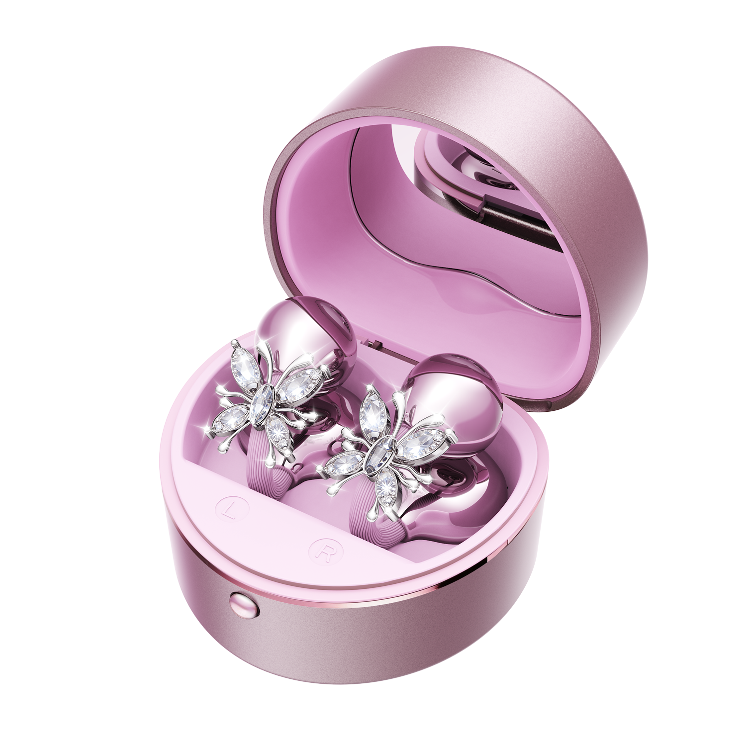 Butterfly Clip-On Wireless Earbuds with Makeup Mirror Case Model#M186