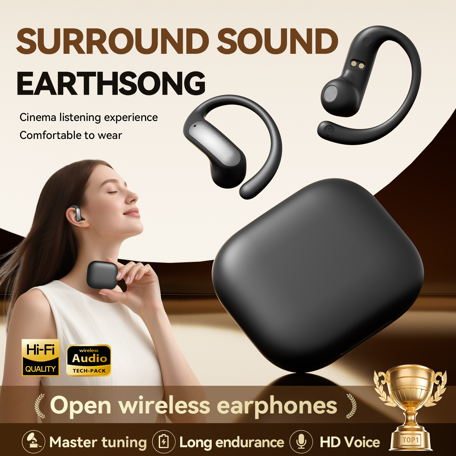 Earthsong Open-Ear Wireless Earbuds with Zero Latency Model#M140