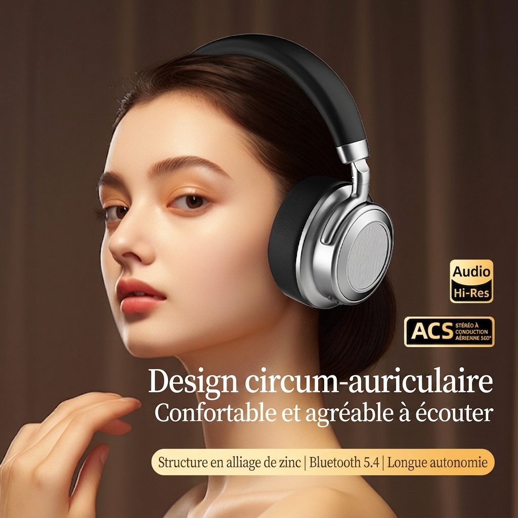 Casque sans fil CR-9 Bluetooth 6.0 avec audio haute résolution