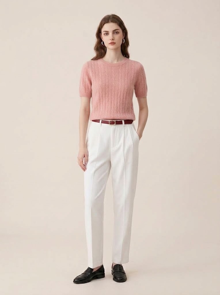 Women's Cable Knit Short Sleeve Crewneck Top