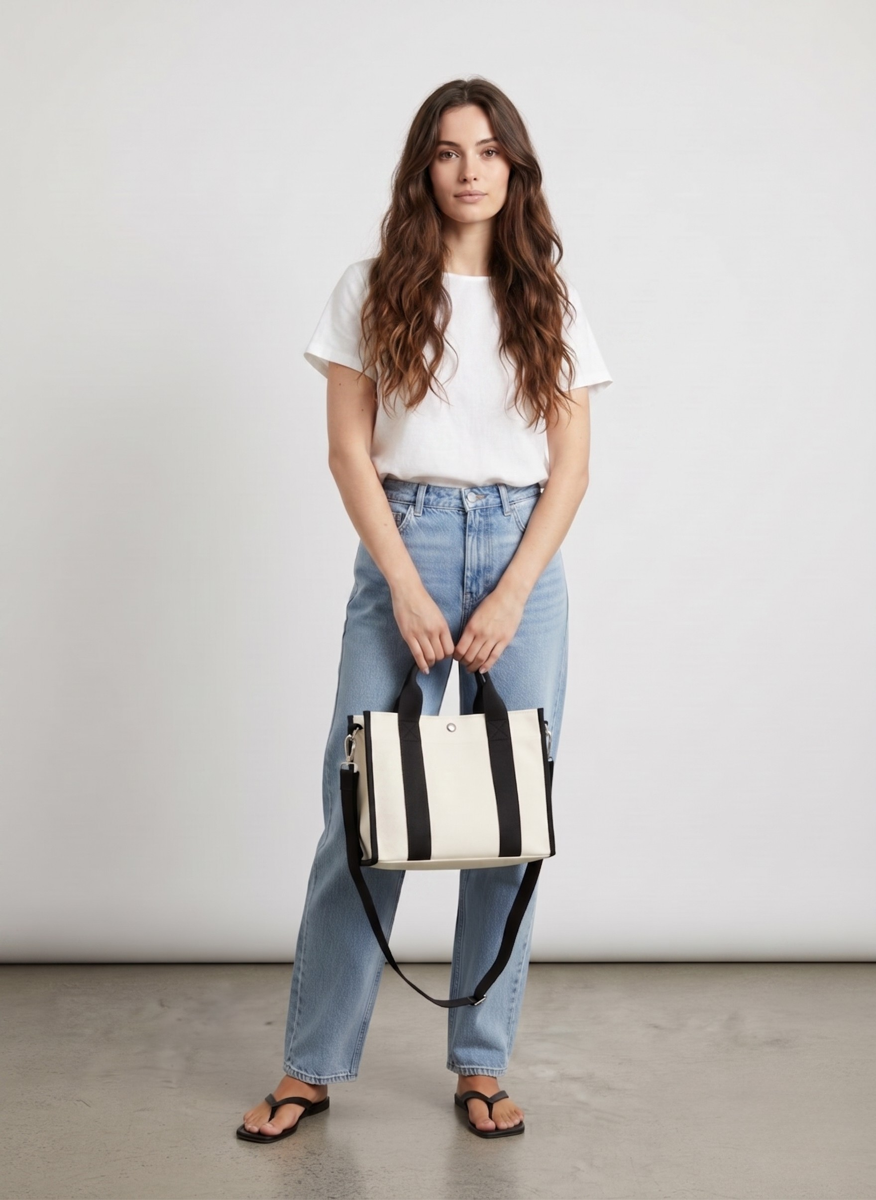 Chic Canvas Tote Bag with Organizer & Shoulder Strap