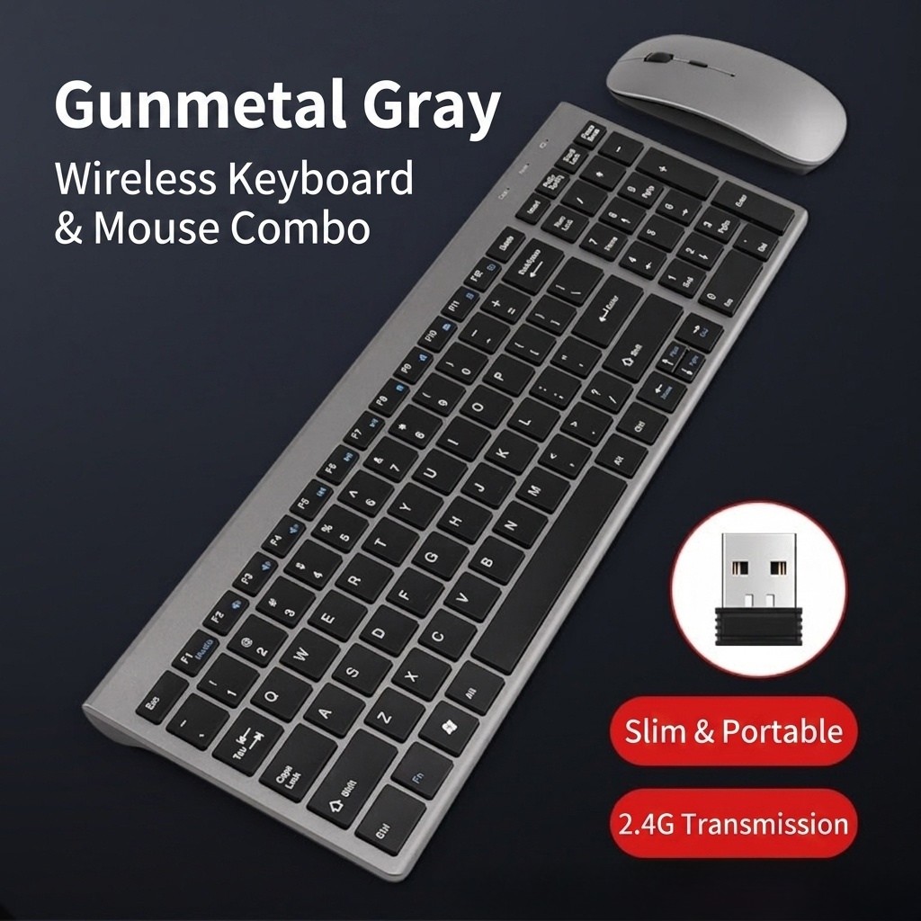 Slim 2.4G Wireless Keyboard & Mouse Combo with Quiet Scissor-Foot Keys