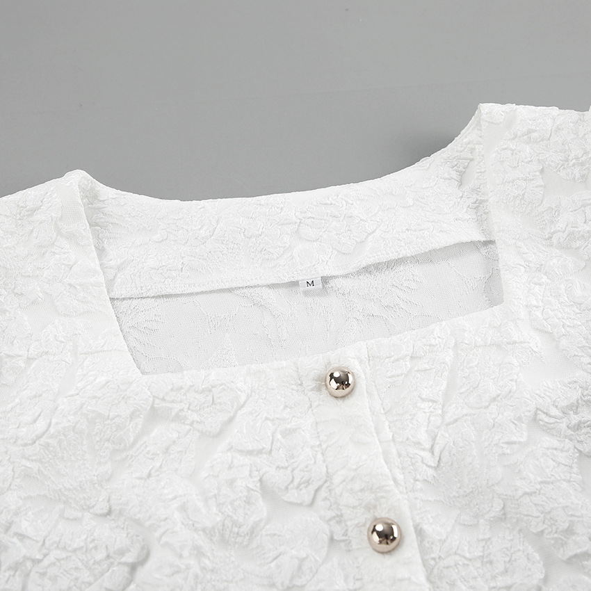 Blouse péplum à col carré et imprimé floral texturé