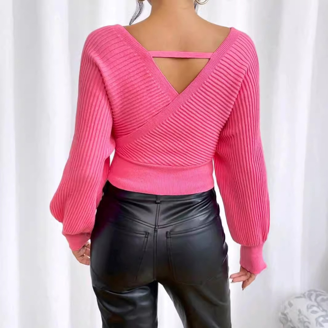 Knitted Batwing Sleeve V-Neck Sweater SSU-00034