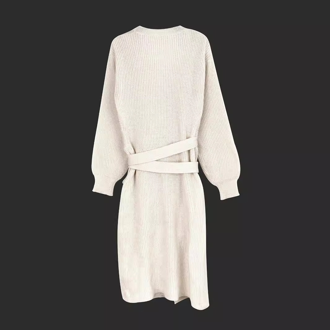 Knit Long Sleeve V-Neck Sweater Dress Fall Winter