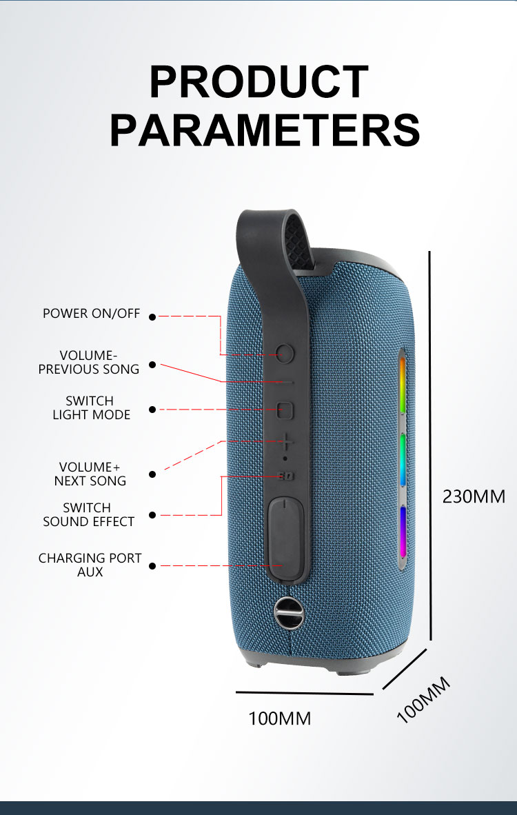 Waterproof Portable Bluetooth Speaker with Dynamic RGB Lights
