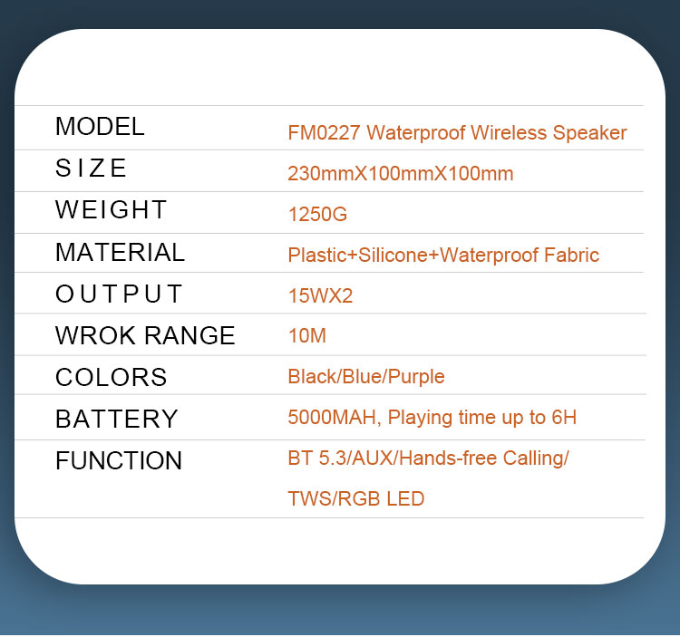 Waterproof Portable Bluetooth Speaker with Dynamic RGB Lights