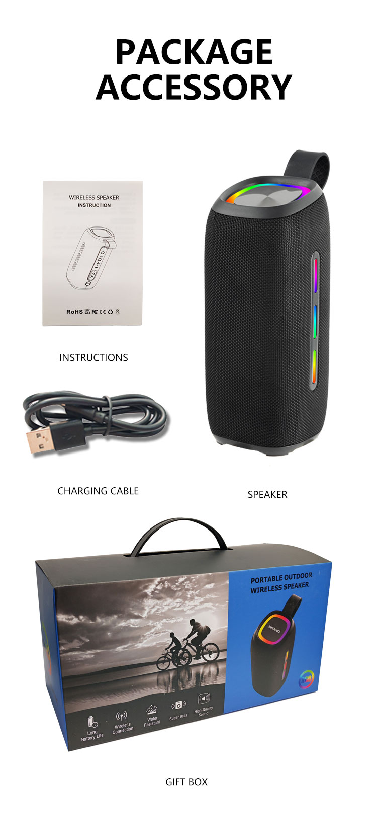Waterproof Portable Bluetooth Speaker with Dynamic RGB Lights