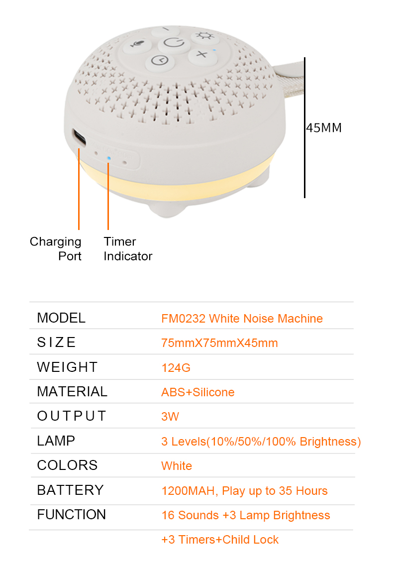 Portable White Noise Bluetooth Speaker with Sleep Aid Light