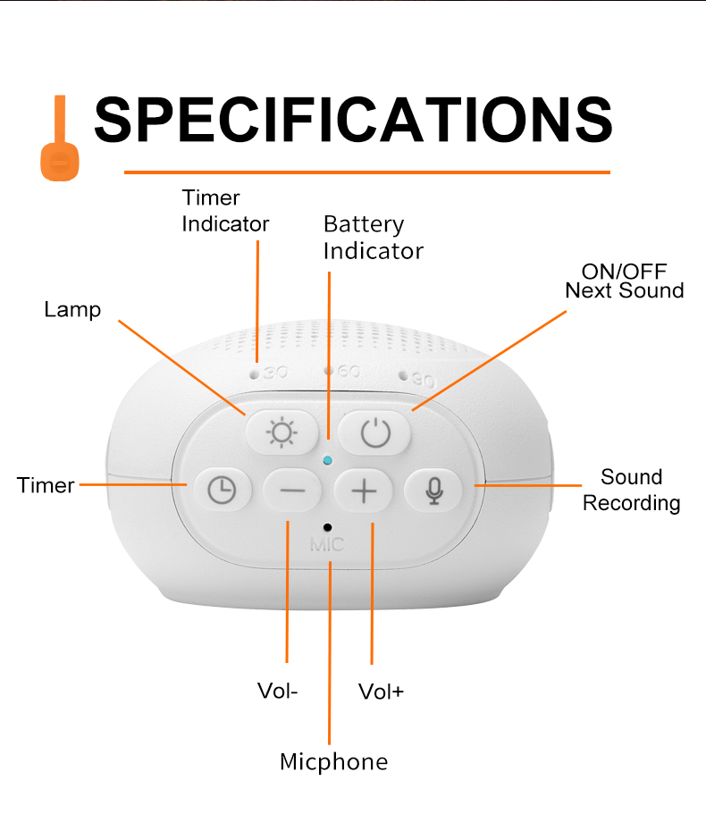 Portable White Noise Bluetooth Speaker with Night Light & Timer