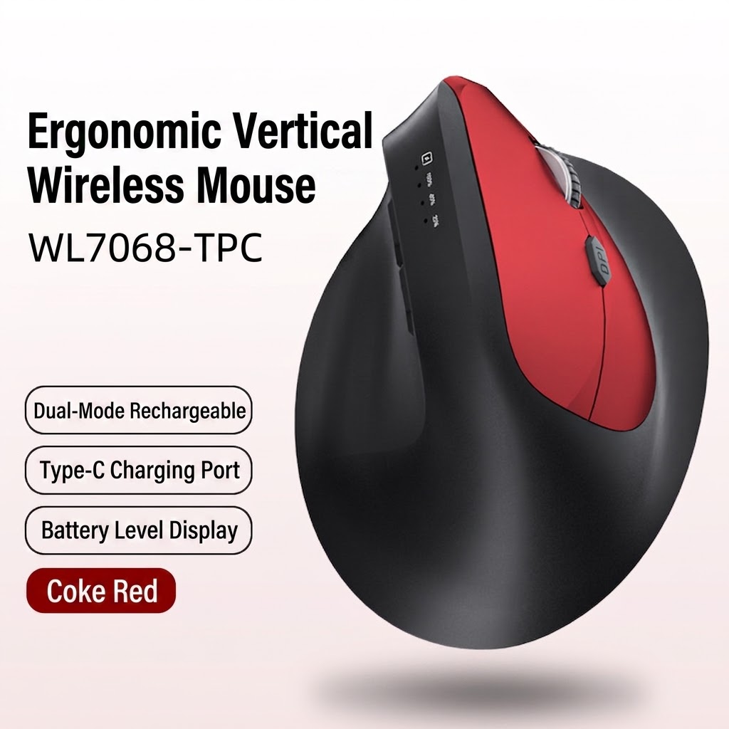 Ratón inalámbrico vertical ergonómico, multimodo BT 5.2/2.4G/con cable, 9600 DPI, clic silencioso, recargable - Serie Premium