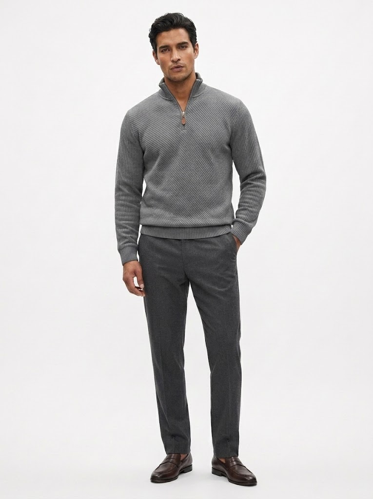 Men's Quarter Zip Ribbed Pullover Sweater