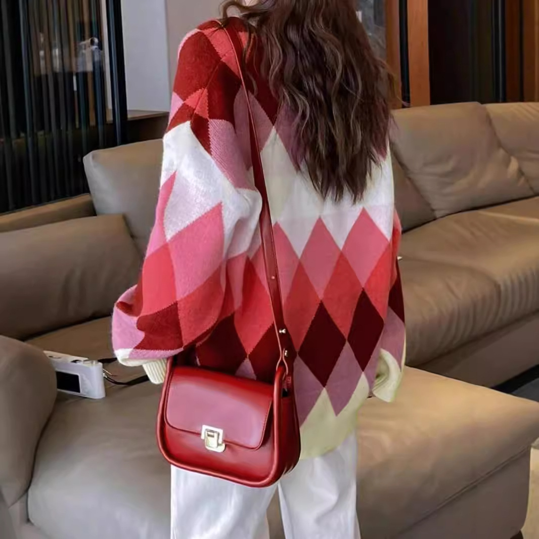 Knit Long Sleeve V-Neck Sweater Color Block Pullover Autumn Winter SSU-00032