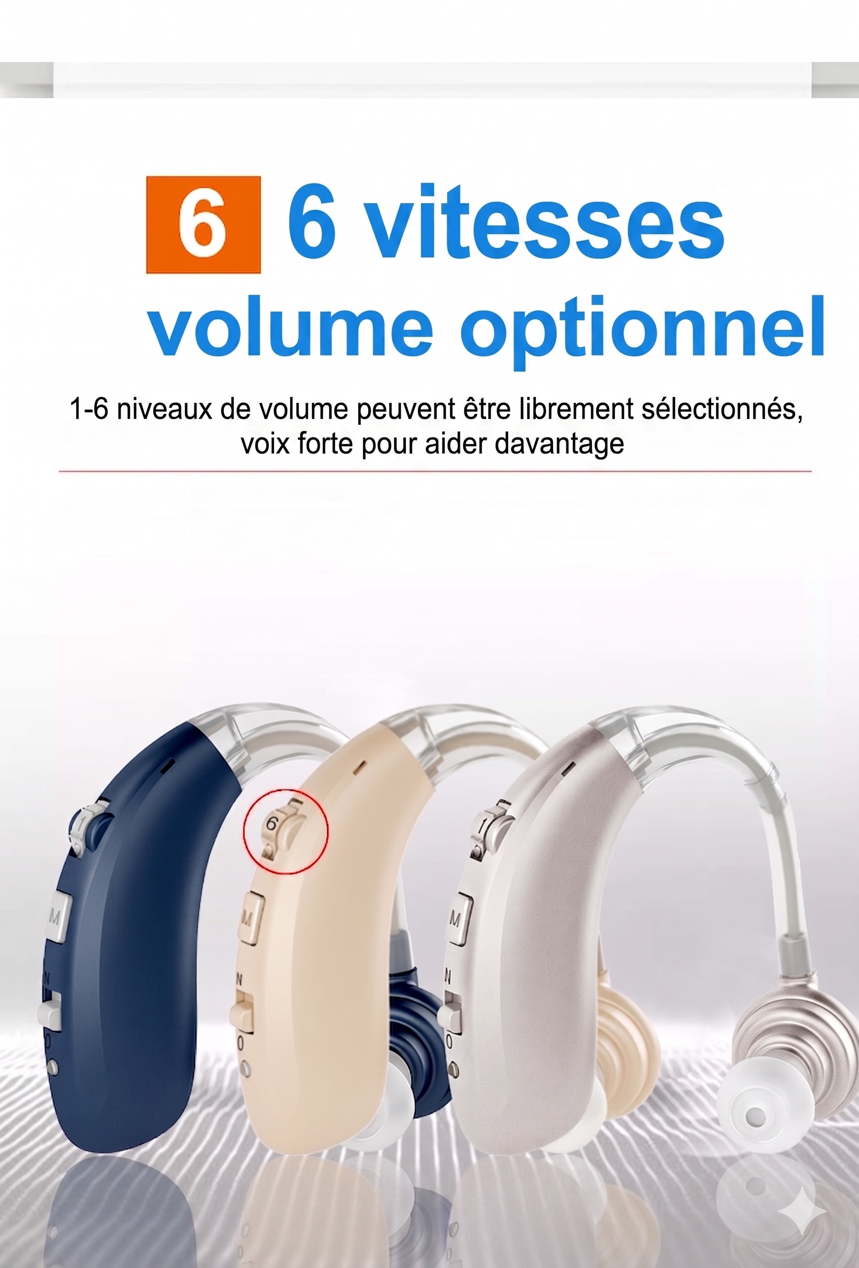 A-360B Blue Bluetooth Hearing Aid with 50H Battery & 3 Noise Modes - 6 Volume Levels #26240008