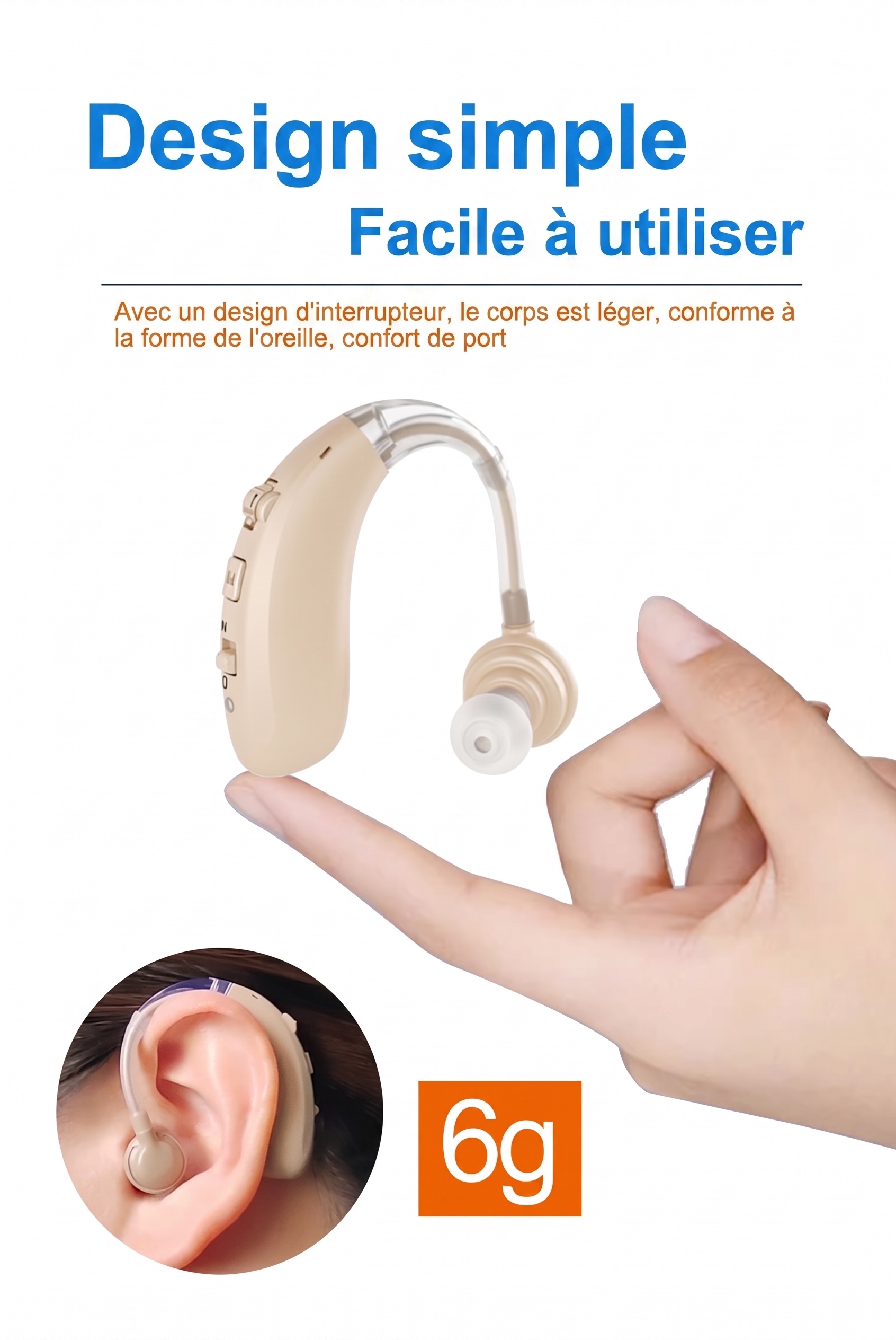 A-360B Blue Bluetooth Hearing Aid with 50H Battery & 3 Noise Modes - 6 Volume Levels #26240008