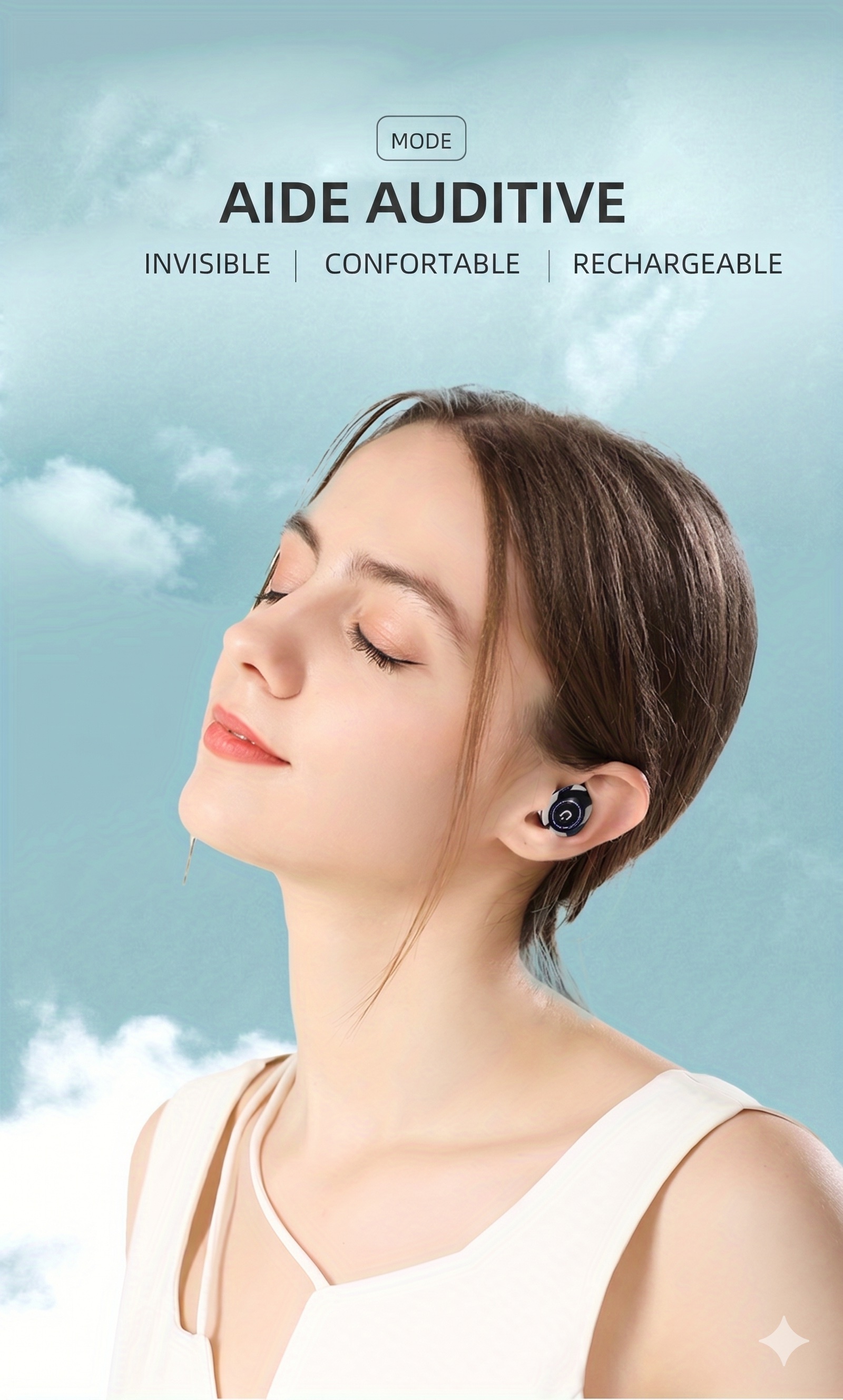 K-81 White Rechargeable Hearing Aid Large Button Noise Reduction #26240011