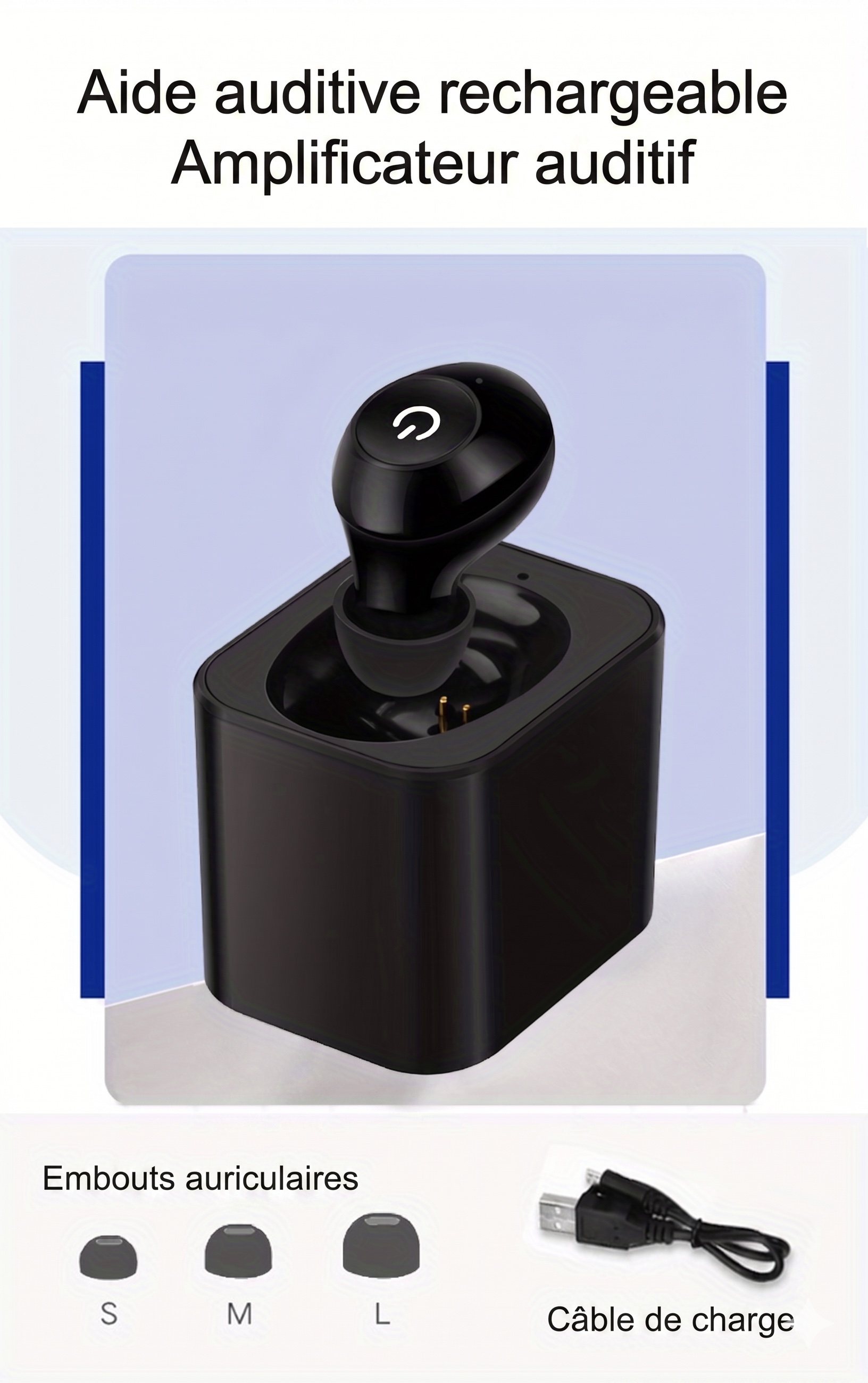 K-81 Black Rechargeable Hearing Aid Large Button Noise Reduction #26240012