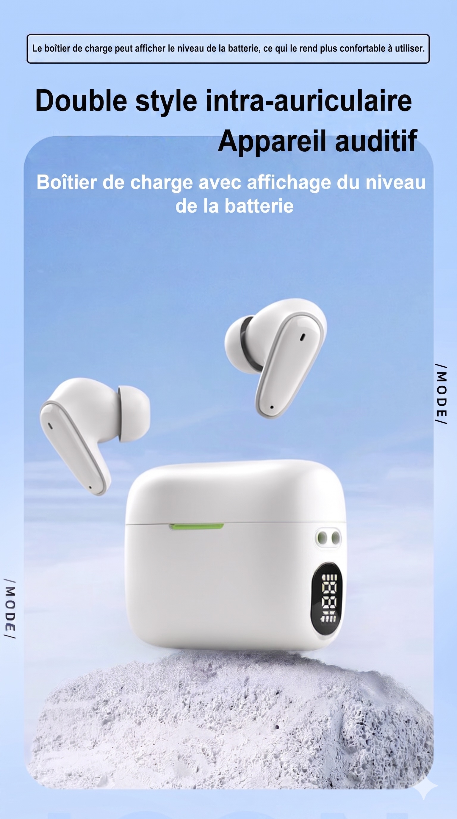 A-383 Pair White Easy Touch Hearing Aid LED Battery Display Rechargeable #26240013