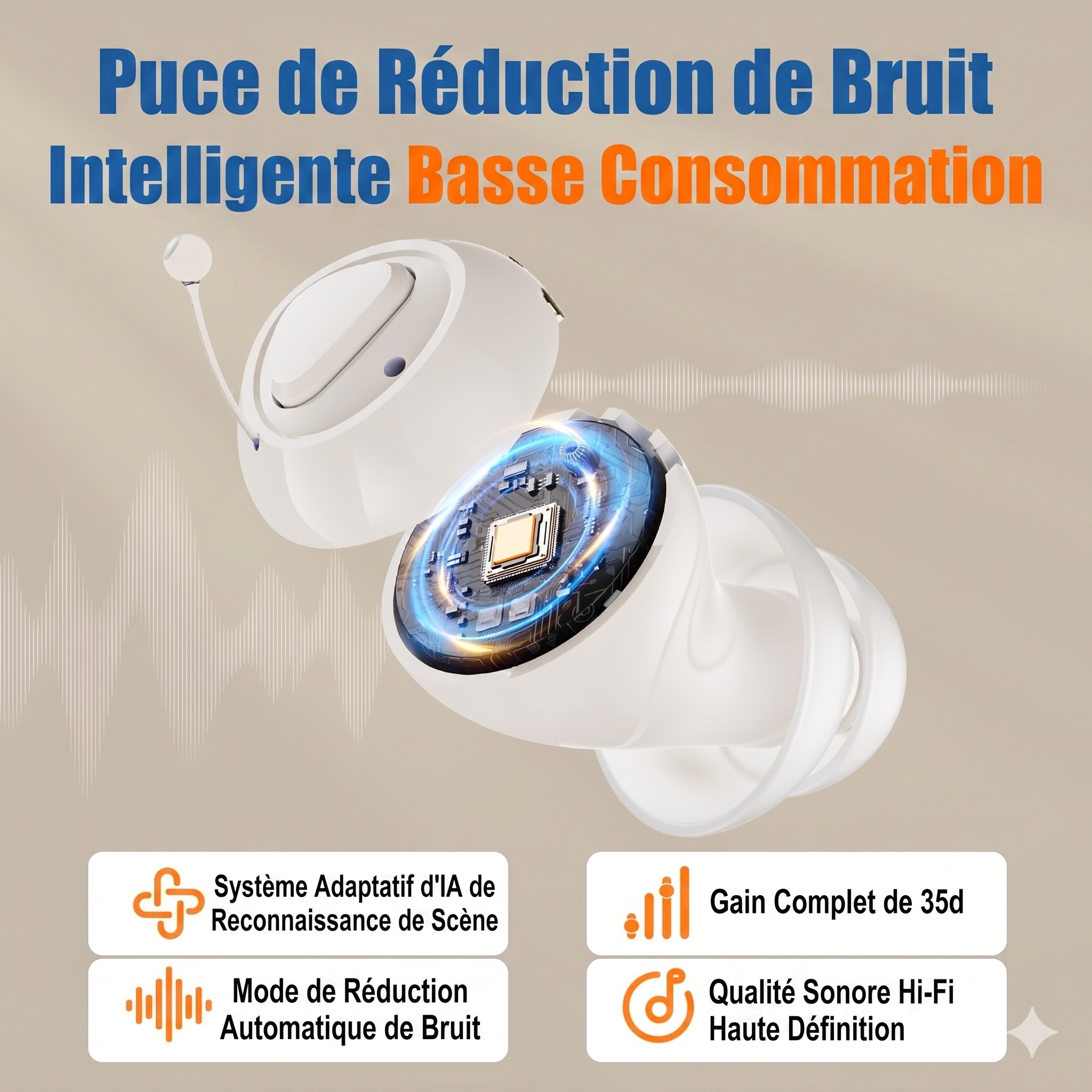 GM-990 Pair Beige AI Noise Reduction Hearing Aid UV Sterilization 120H #26240015