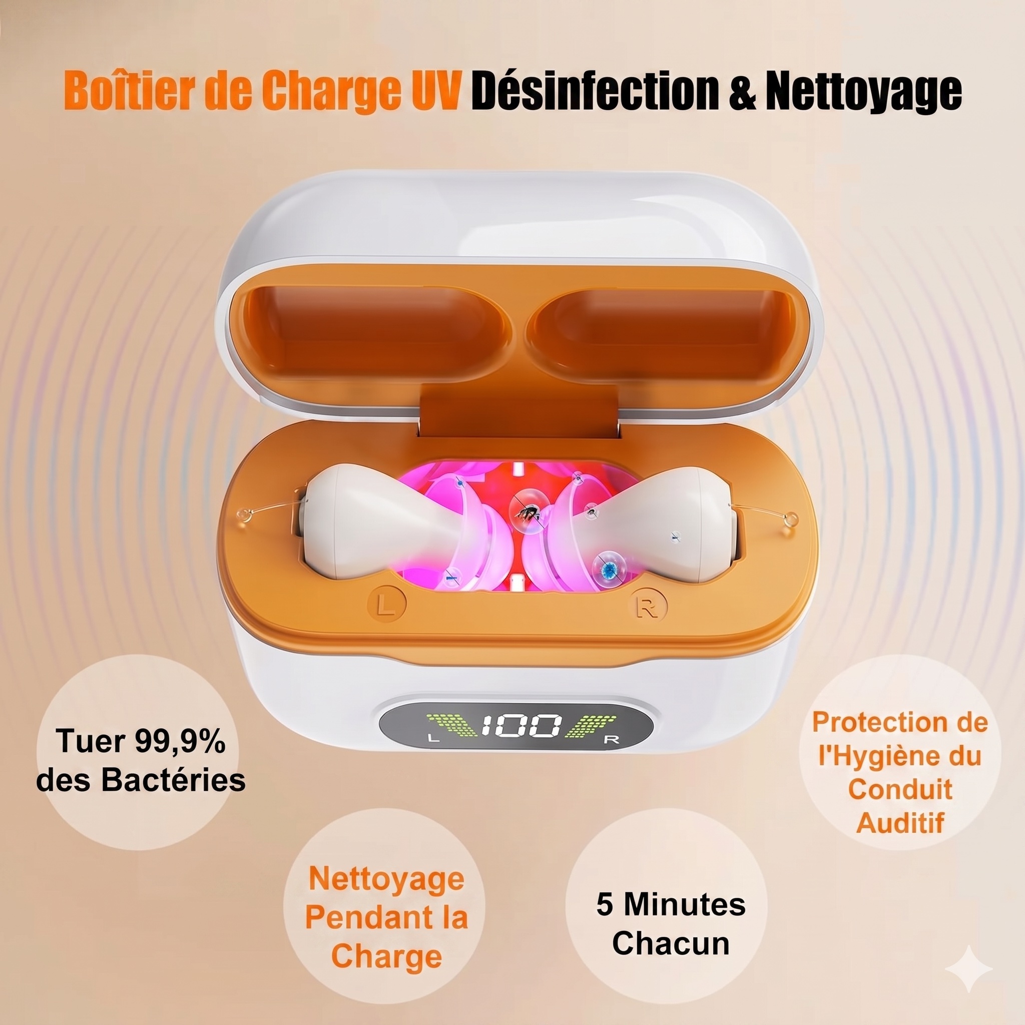 GM-990 Pair Beige AI Noise Reduction Hearing Aid UV Sterilization 120H #26240015