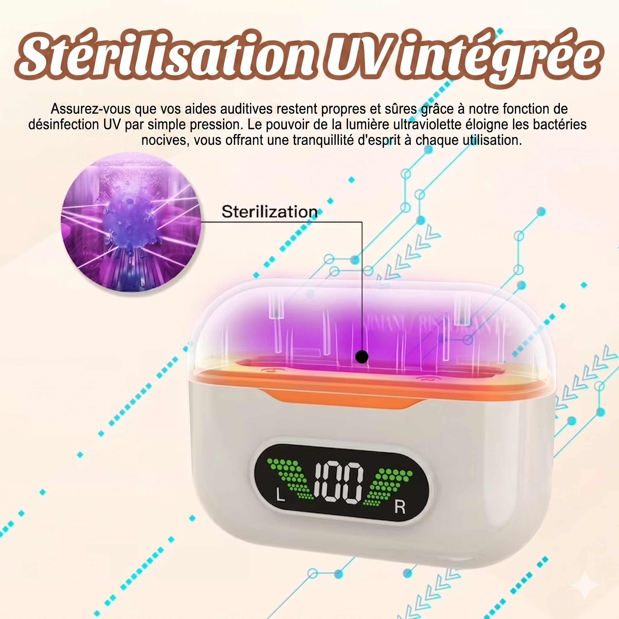 GM-990 Pair Beige AI Noise Reduction Hearing Aid UV Sterilization 120H #26240015