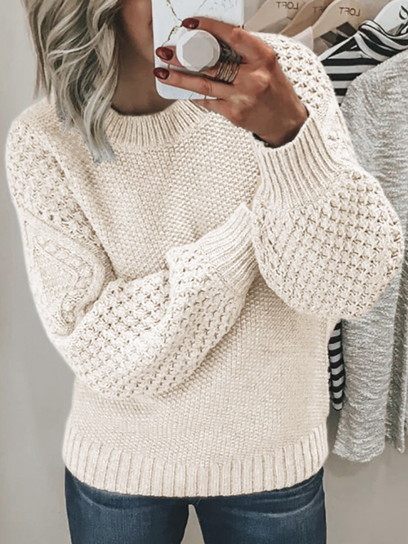 Knit Slim Fit Crewneck Sweater Long Sleeve - Spring Autumn Winter SSU-00087