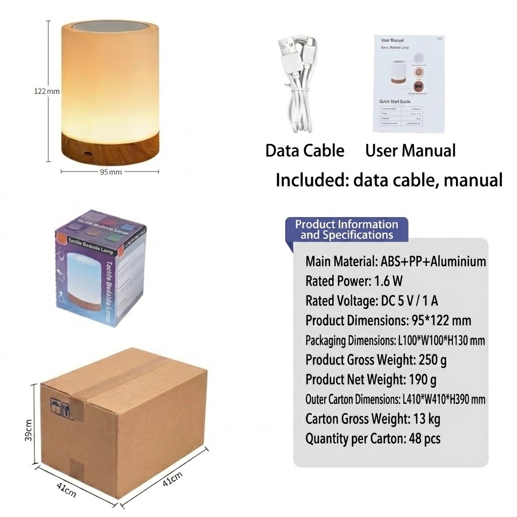 Portable RGB LED Touch Lamp - Dimmable Night Light with Wood Base