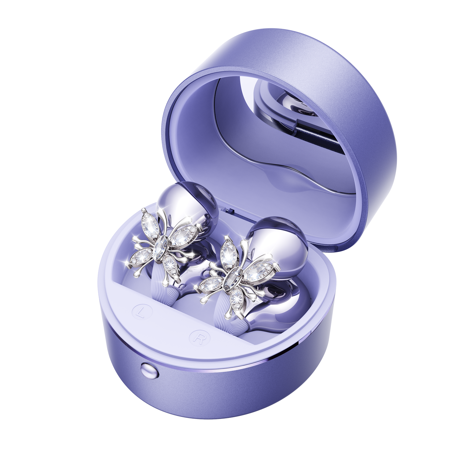 Butterfly Clip-On Wireless Earbuds with Makeup Mirror Case Model#M186