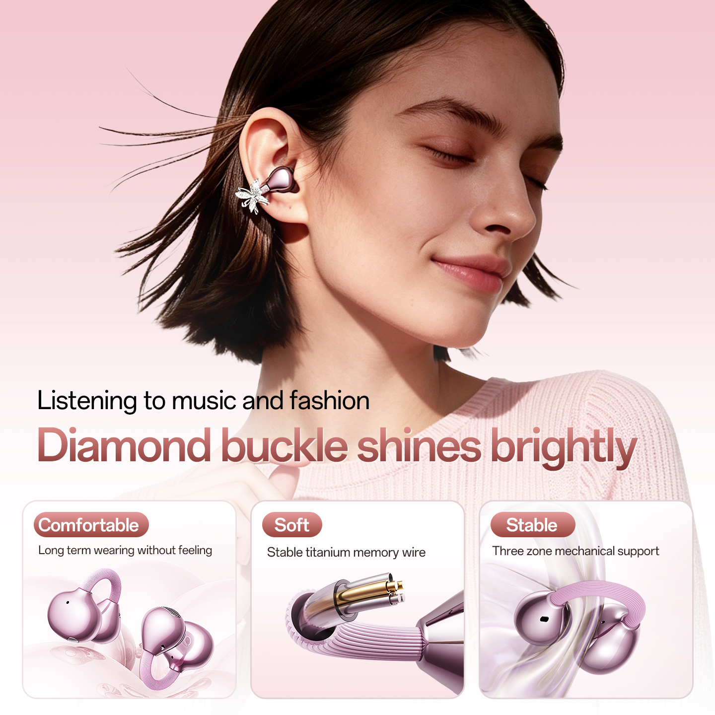 Butterfly Clip-On Wireless Earbuds with Makeup Mirror Case Model#M186