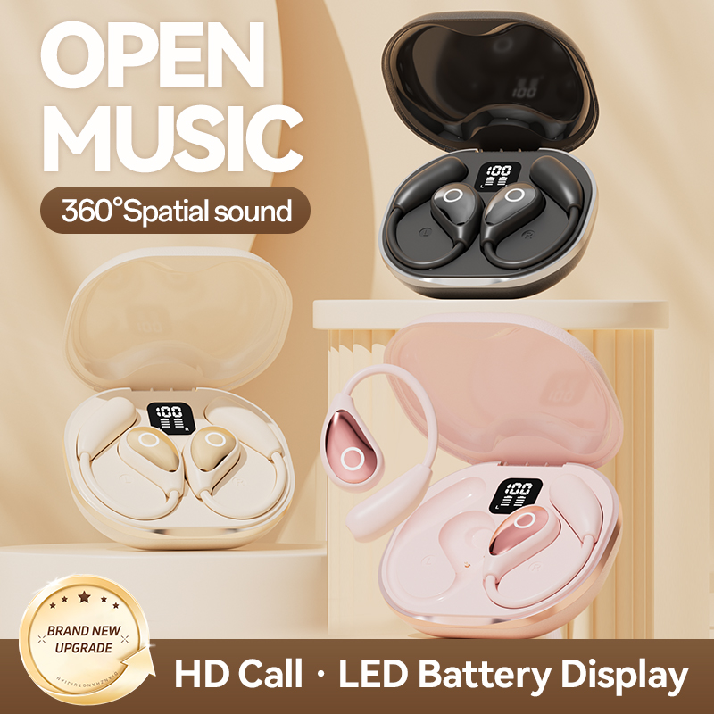 Wireless Open-Ear Bluetooth Earbuds with Leather Charging Case Model#M95