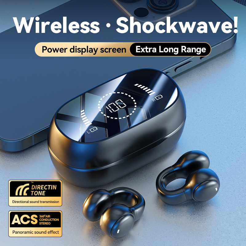 9D Wireless Ear-Clip Headphones with LED Power Display Model#M47