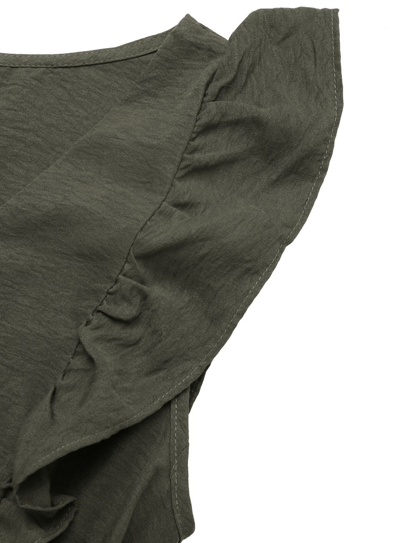 Robe longue à volants, col en V, ceinture et fente - Vert armée