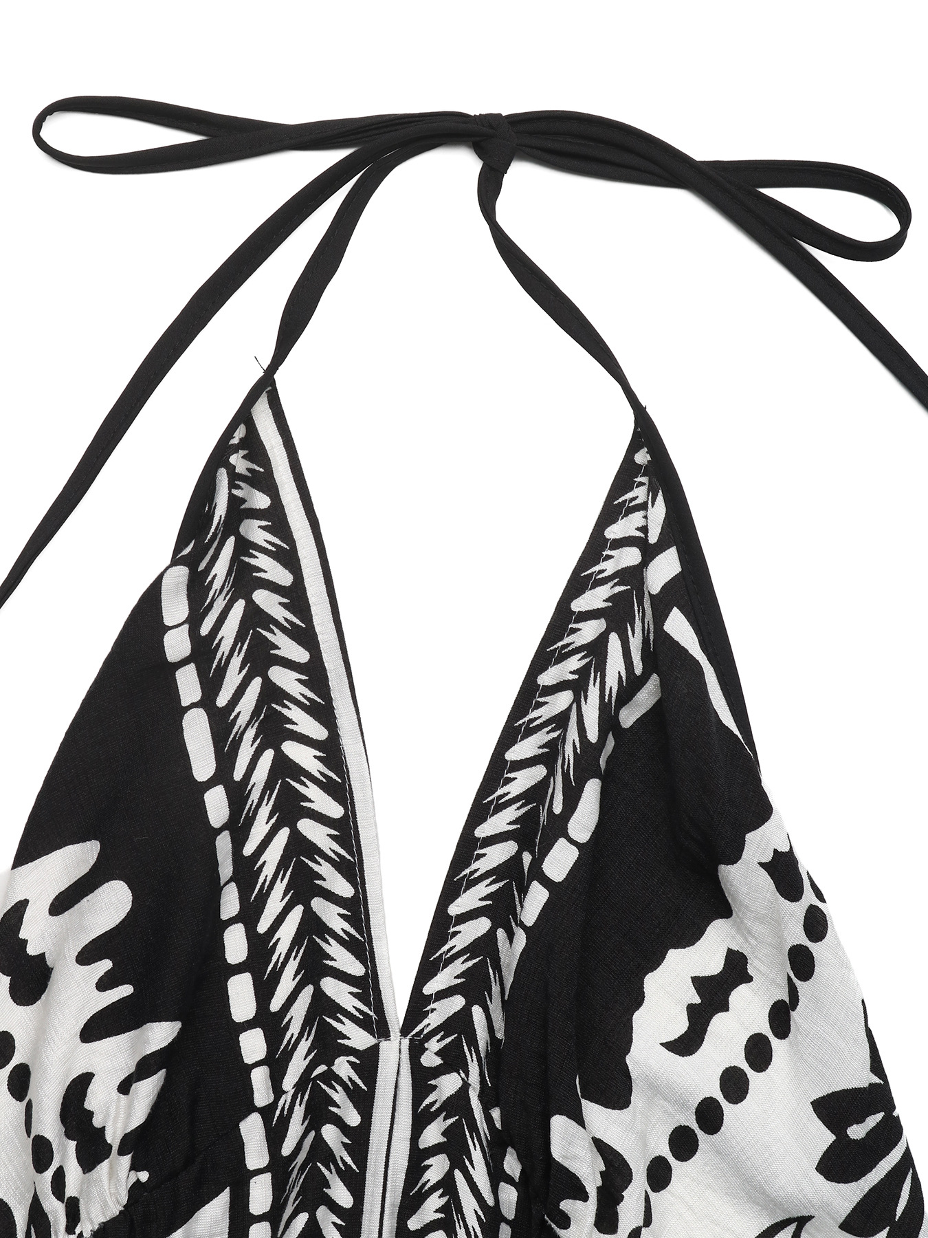 Robe longue bohème à col halter et imprimé floral noir et blanc