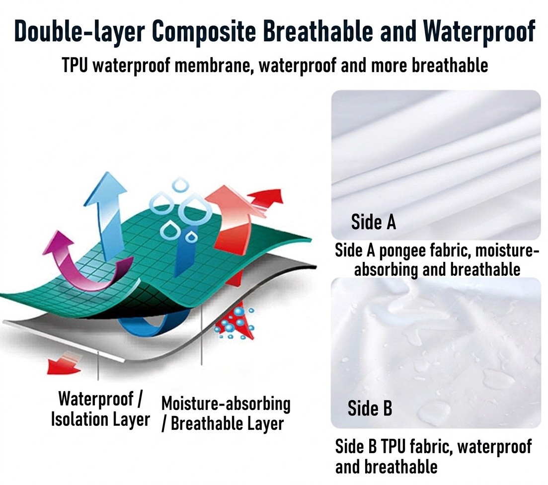 Extra Large Size Range Breathable Brushed Polyester Fitted Mattress Protector Light Weight Water Repellent