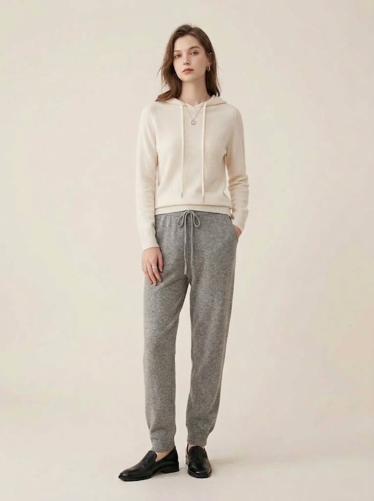 Cashmere Women's Knit Drawstring Hooded Sweater