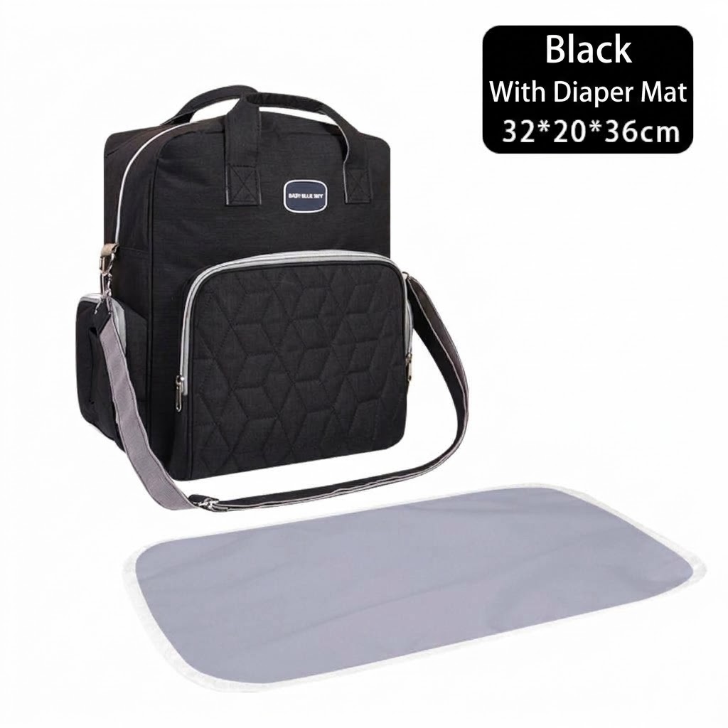 Zaino fasciatoio multifunzionale con fasciatoio pieghevole, borsa da viaggio per neonati in tessuto Oxford impermeabile con tasche termiche.