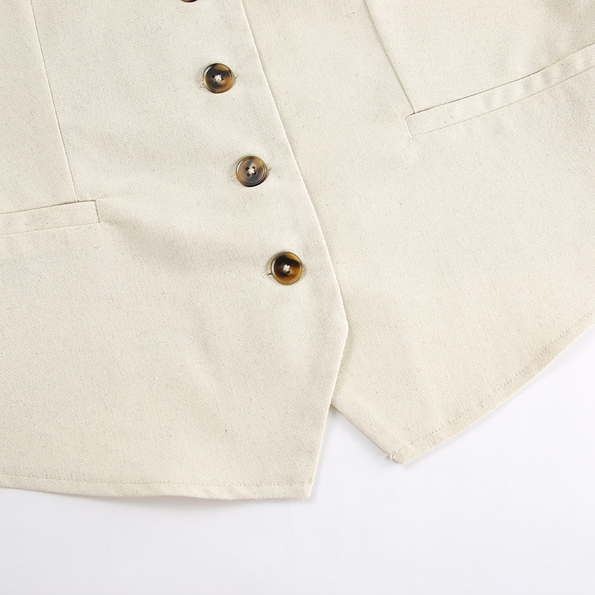 Ensemble gilet et short en lin mélangé - Chic deux pièces d'été