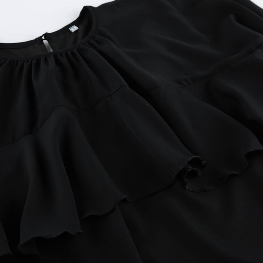 Elegant Black Ruffle Tiered Flowy Mini Dress