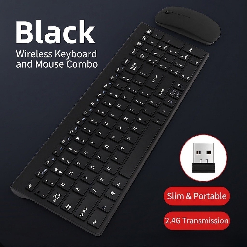 Slim 2.4G Wireless Keyboard & Mouse Combo with Quiet Scissor-Foot Keys