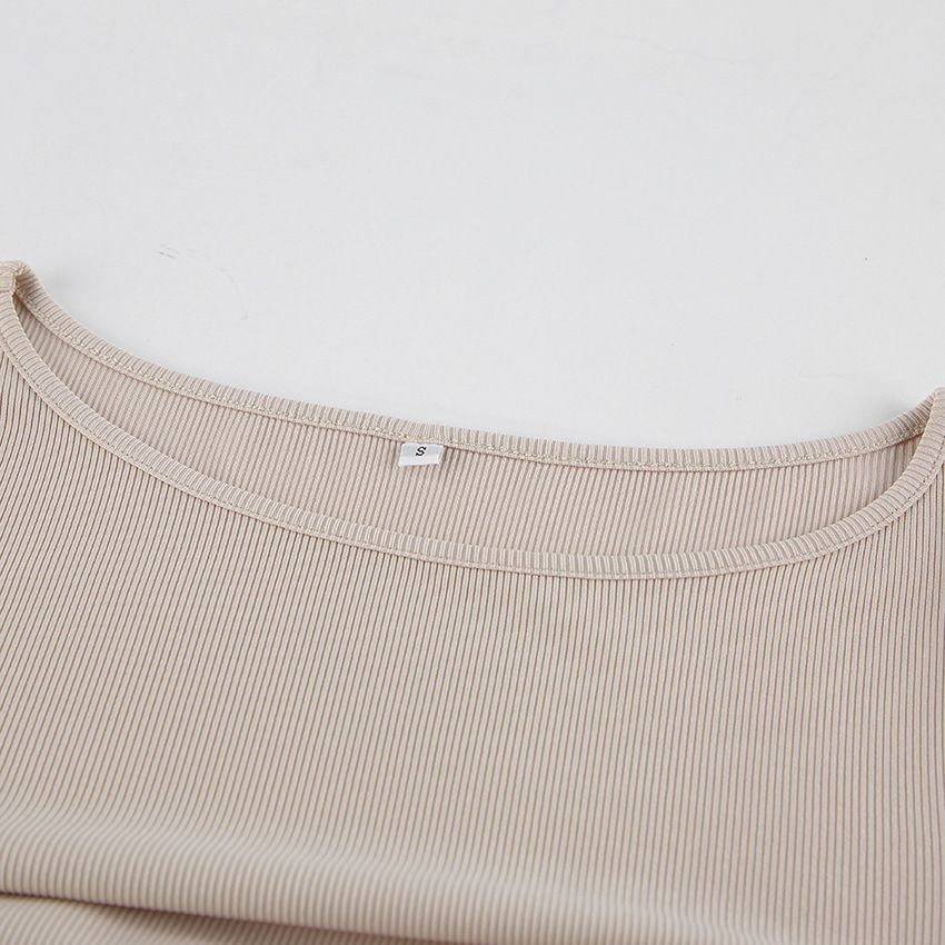 Crop top beige côtelé à fronces et manches cloche