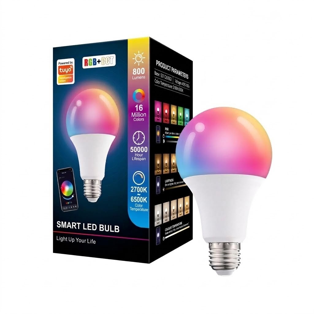 Bombilla LED inteligente Tuya RGB+CCT regulable E27 A60 con control por voz