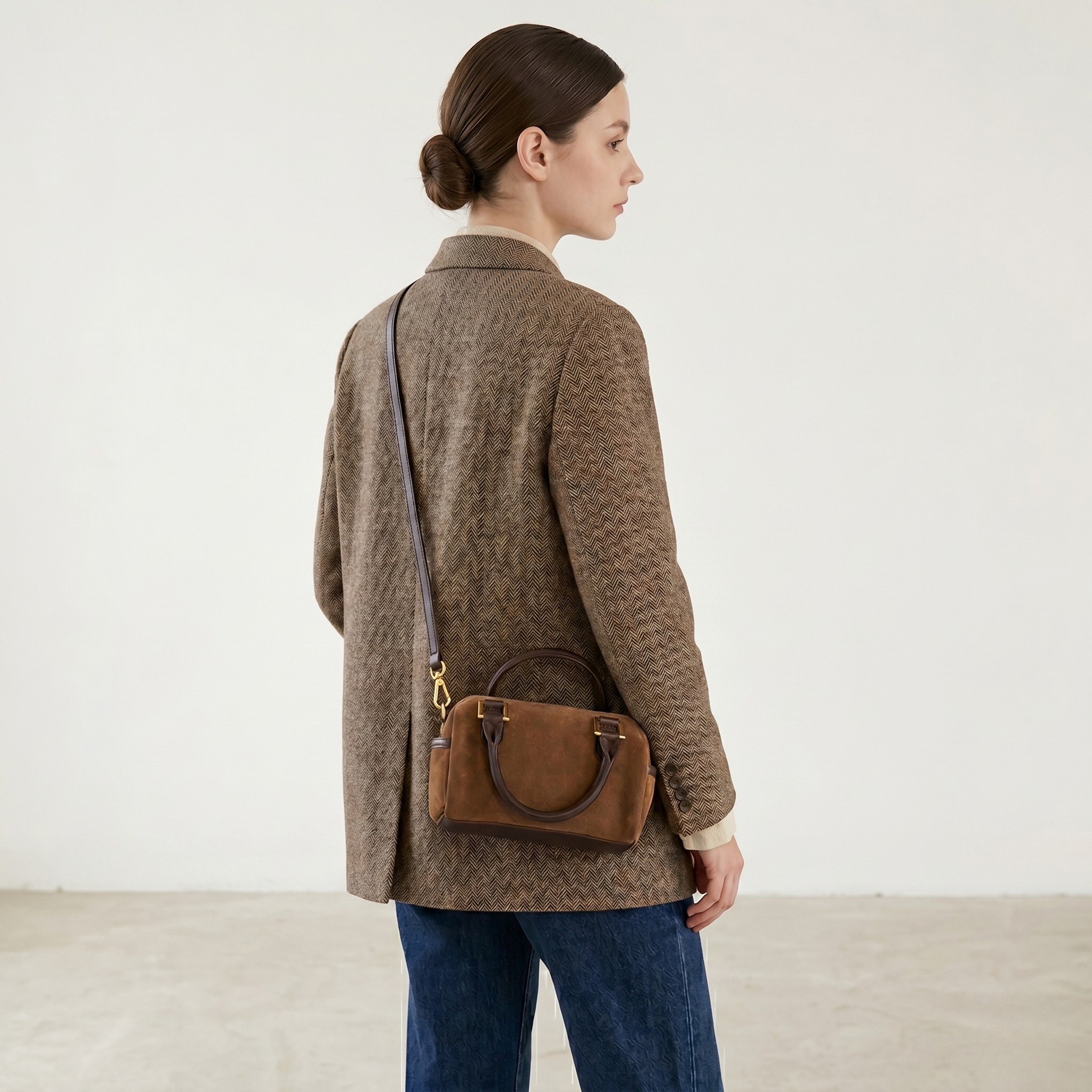 Chic Brown Suede Mini Satchel Handbag