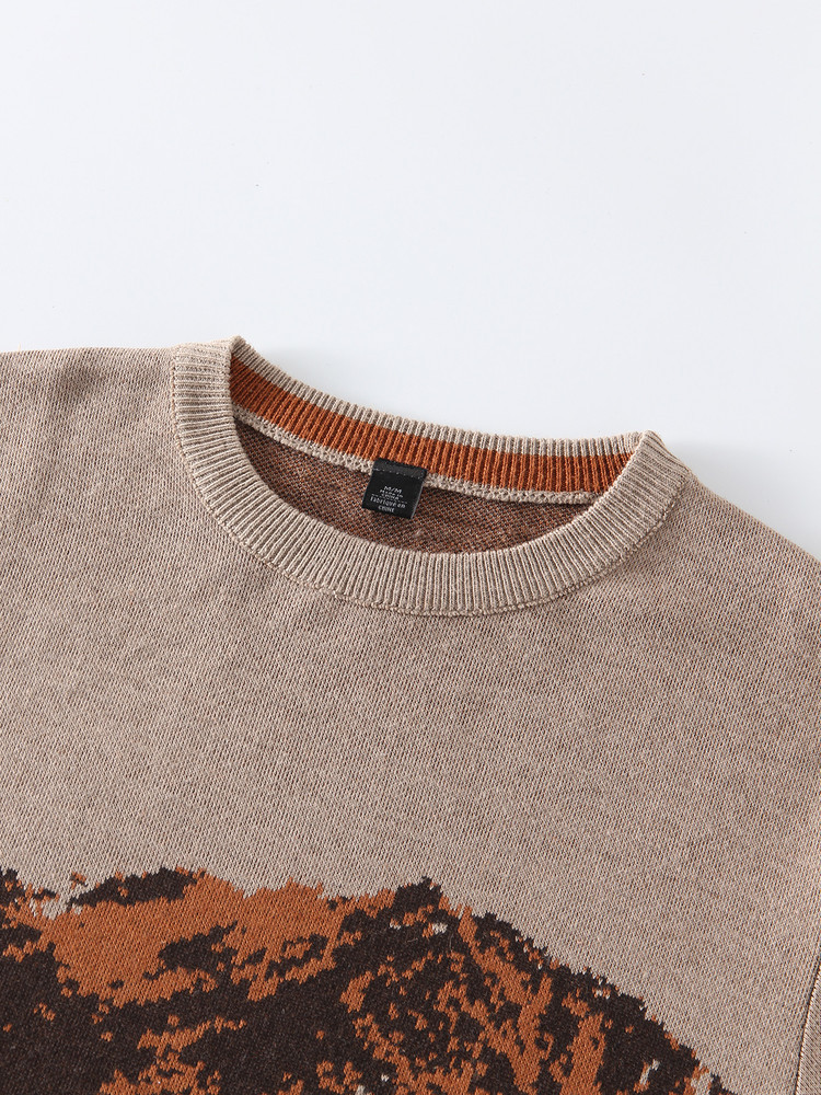 Maglione da uomo a maniche lunghe con scollo rotondo e stampa sfumata, modello girocollo, pullover alla moda