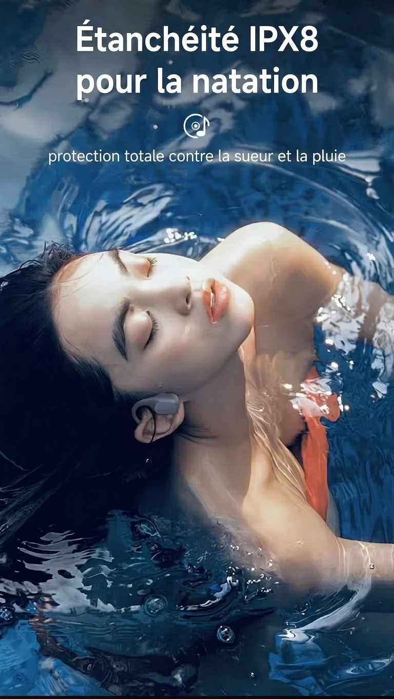 Écouteurs de sport à conduction osseuse étanches IPX8 avec lecteur MP3 de 32 Go