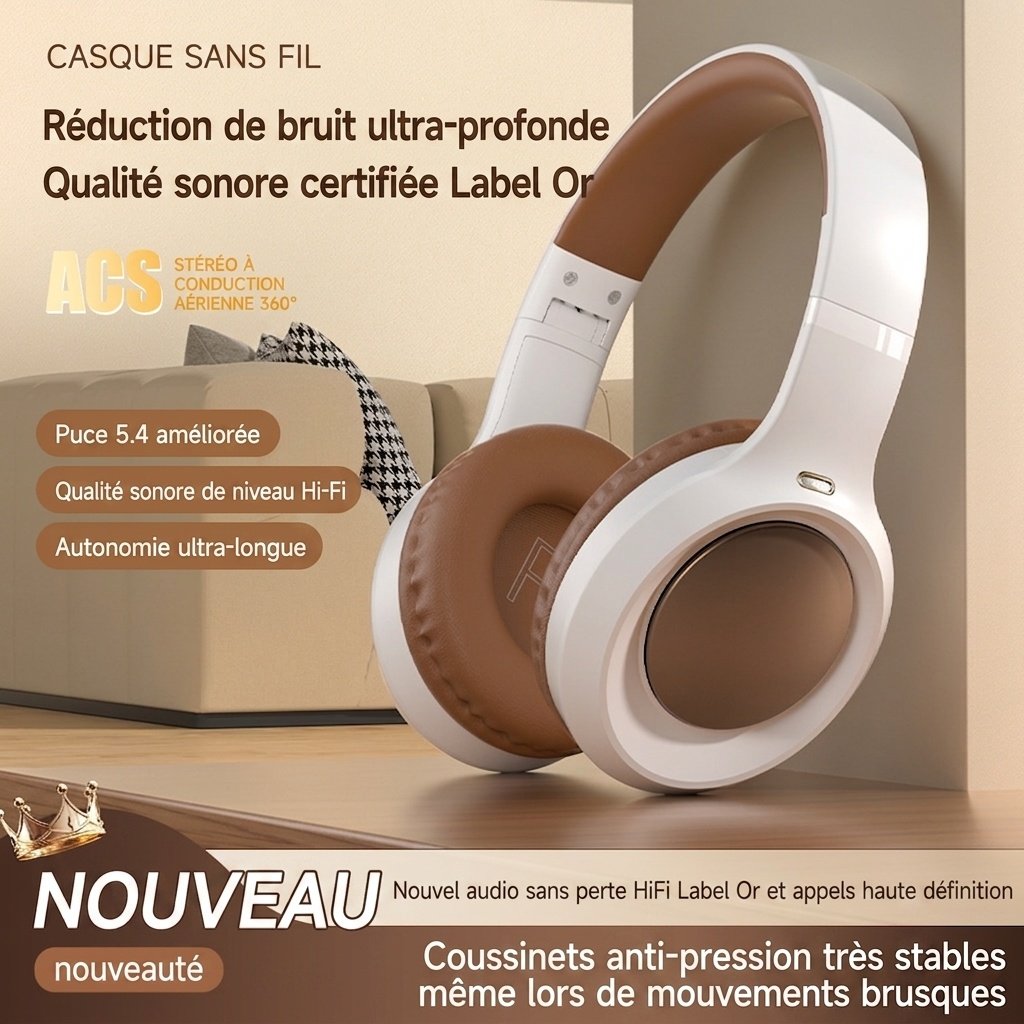 Casque sans fil Bluetooth 6.0 | Audio haute résolution et autonomie de 15 h
