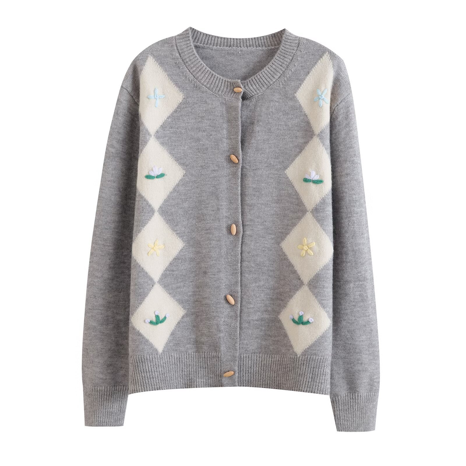 Handmade Diamond Knit Cardigan Sweater KUN-00042