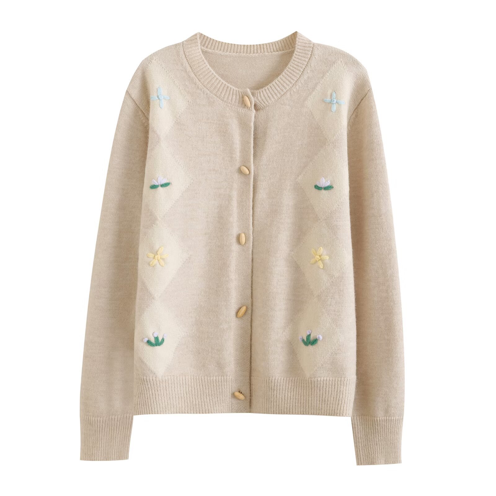 Handmade Diamond Knit Cardigan Sweater KUN-00042